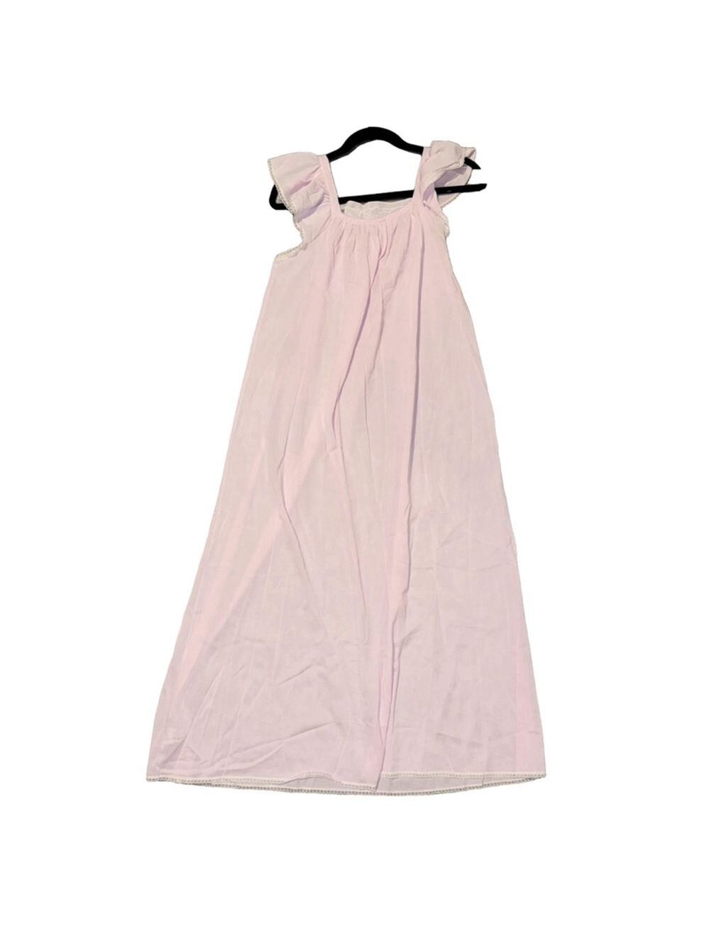 Vintage Miss Elaine pink satiny slinky nylon gown medium size pastel pink lace